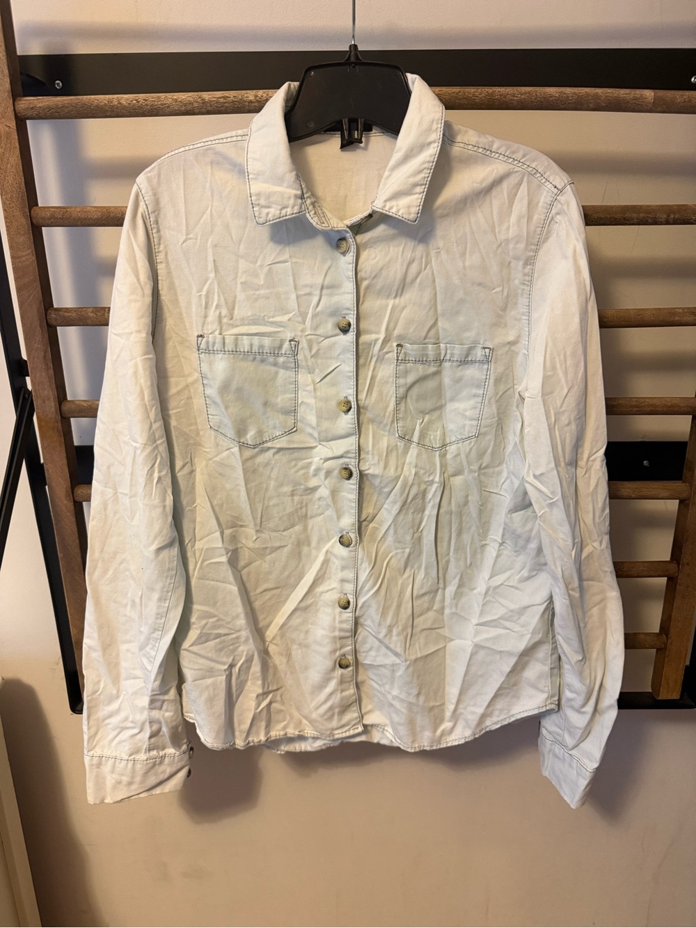 Topshop Pale Blue Button-Down Long Sleeve Shirt